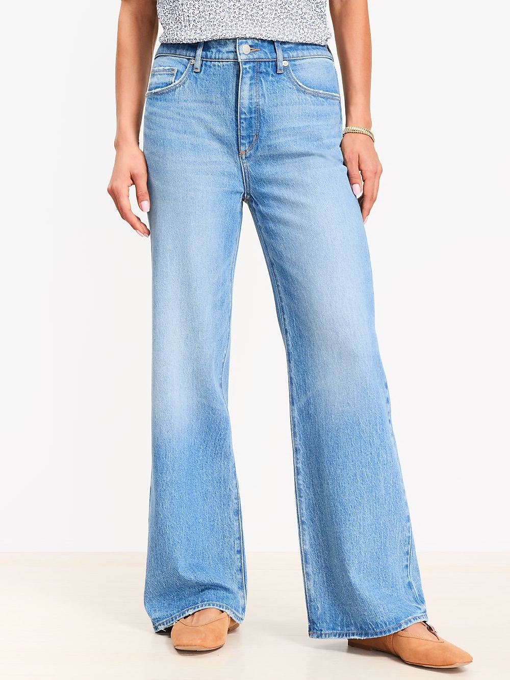 LOFT Curvy Wide Leg High Rise Jeans Light Wash Size 32/14 NWT